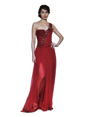 Red silk long Dress