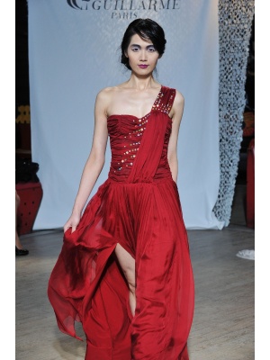 Red silk long Dress